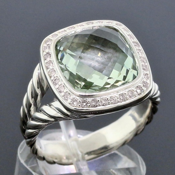 David Yurman 11mm Prasiolite Albion Diamond Ring - Picture 2 of 8